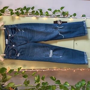 Women's Risen Jeans Wrap Waist Distressed Loose Fit Raw Cuff 11 / 30
